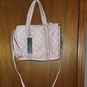 Violet Ray Faux Leather Cross Body Handbag Light Purple Triple Pocket Gold Quilt